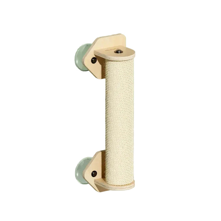Stylish pet furniture: grey cat window perch with plush cushion and durable scratching post
