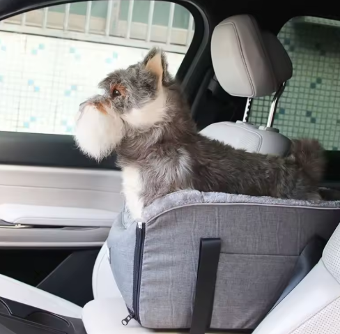 Durable grey dog carrier and auto pet seat, perfect for canine car safety and travel