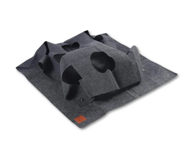 Interactive cat play mat featuring a tunnel and cozy hideaway made from durable felt for pets.