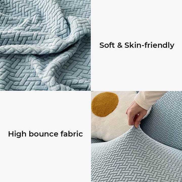 Dark blue fleece sofa cover draped over a two-seater, ideal for pet owners and easy care.