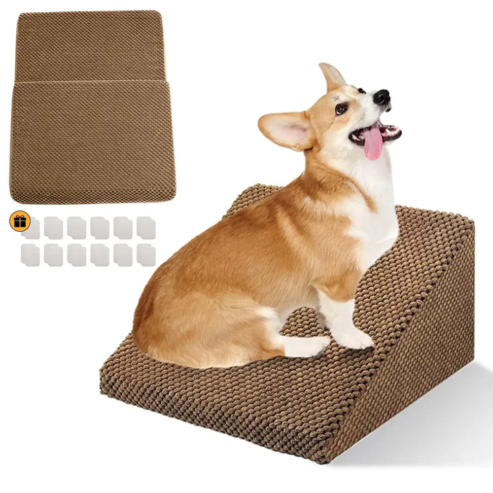 Grey modular pet steps, foam dog ramp stairs for easy joint support access