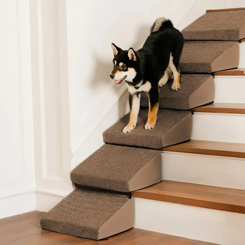 Customizable brown pet ramp, foam dog stairs for joint care & pet comfort