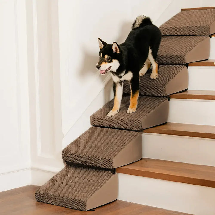 Customizable brown pet ramp, foam dog stairs for joint care & pet comfort