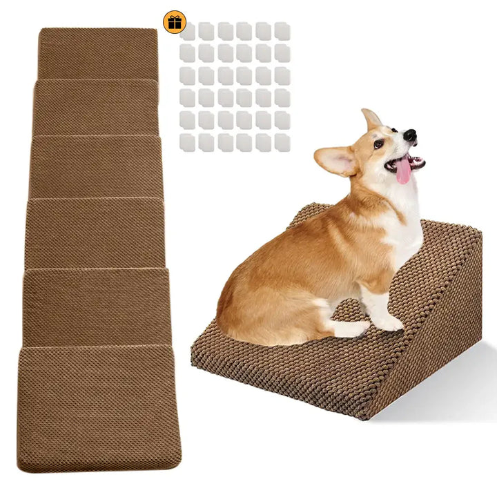 Dog accessory: grey foam pet steps, modular stairs for senior pet joint support