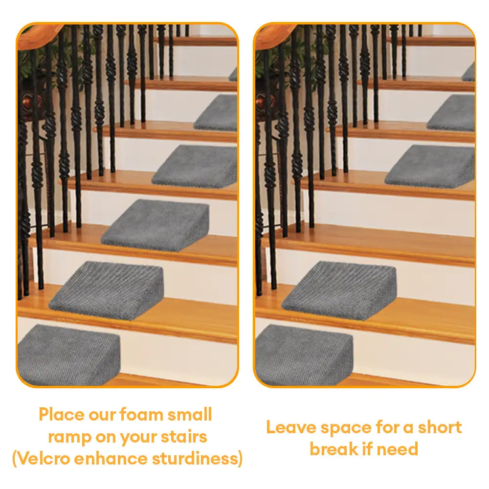 Dog accessory: grey foam ramp stairs for improved pet comfort & joint health