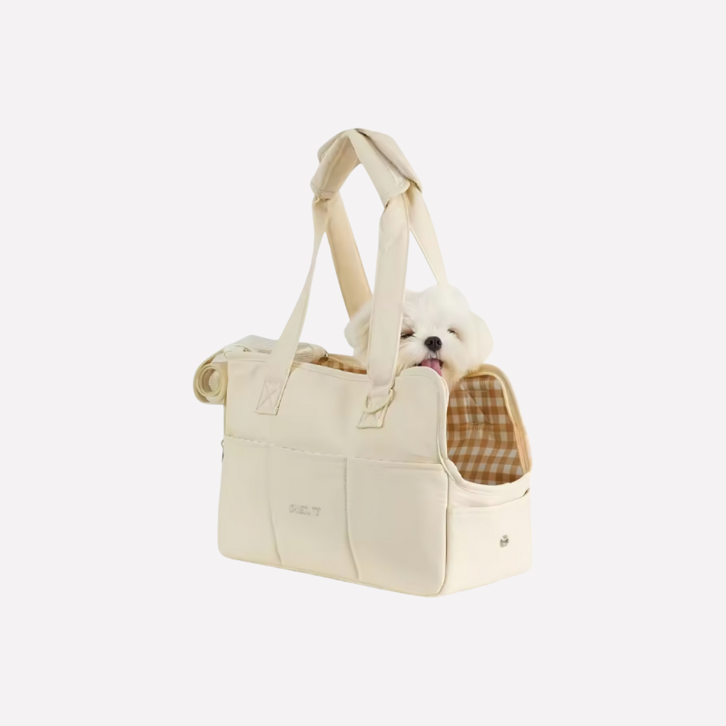 Pet carrier shoulder bag in durable fabric, ideal for small dogs and cats, portable for travel and pet transport.