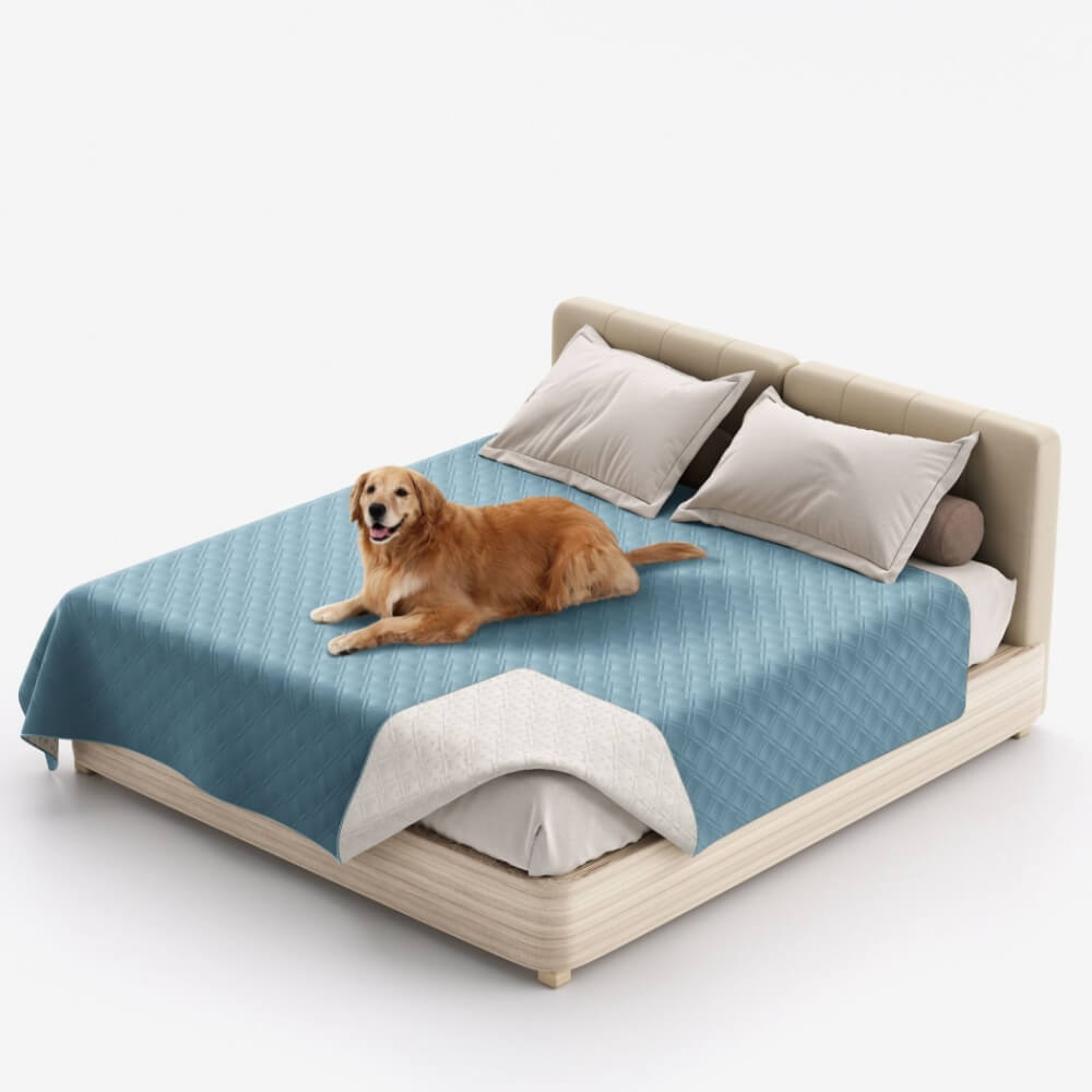 Pet water-resistant blanket in blue, offering waterproof protection for bed and furniture.