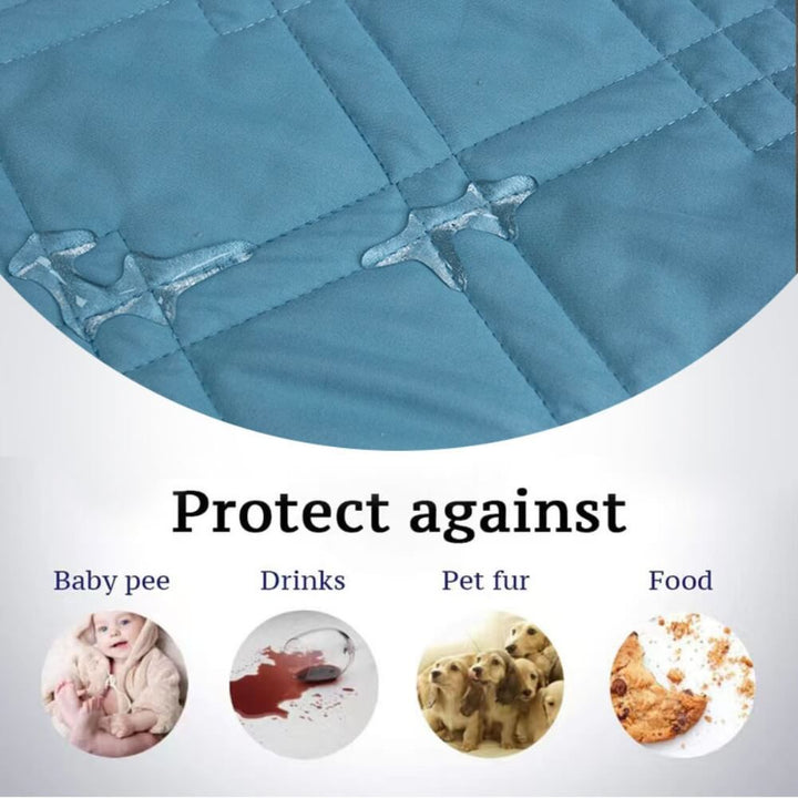 Dog comfortably sleeping on a brown pet water-resistant blanket, furniture and bed protector.