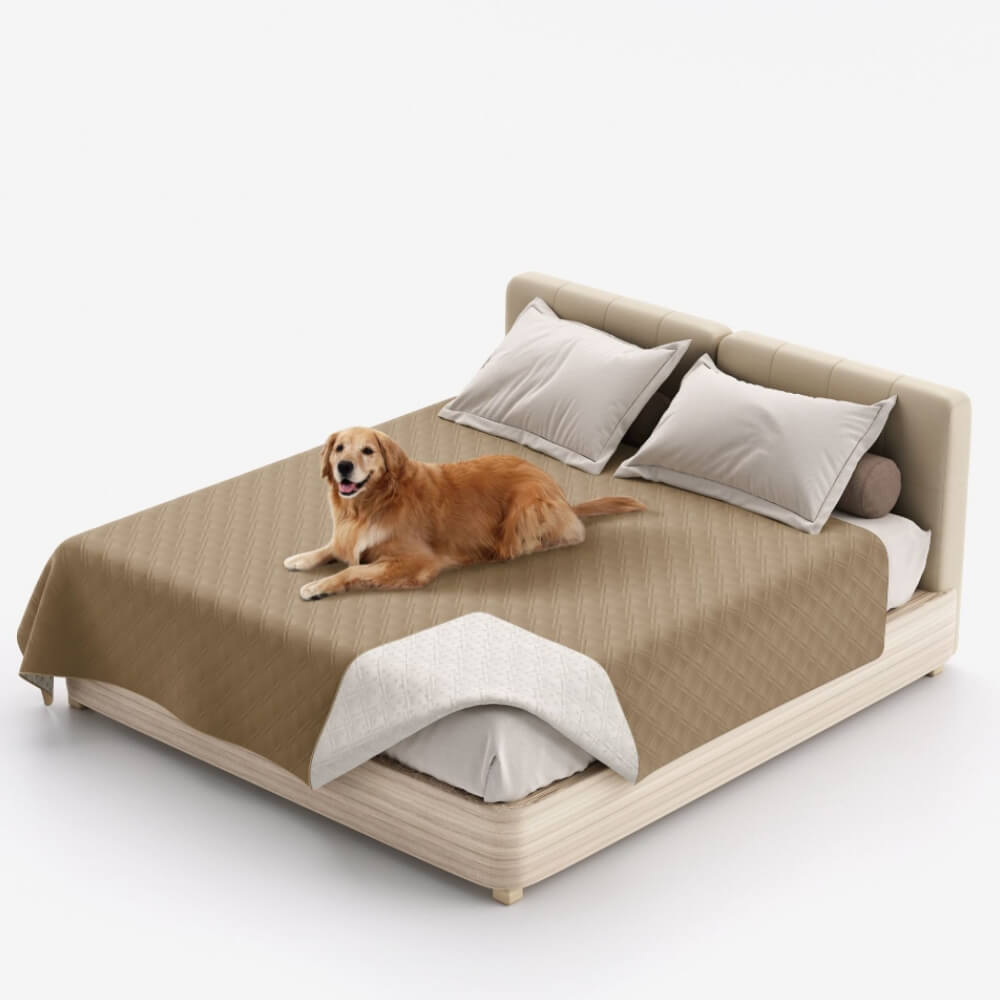 Kids and pets on a pet water-resistant blanket, showing its use as a furniture protector.