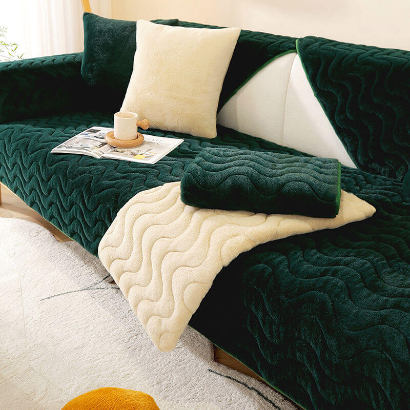 Green wave pattern sectional cover for home decor, providing pet and child protection