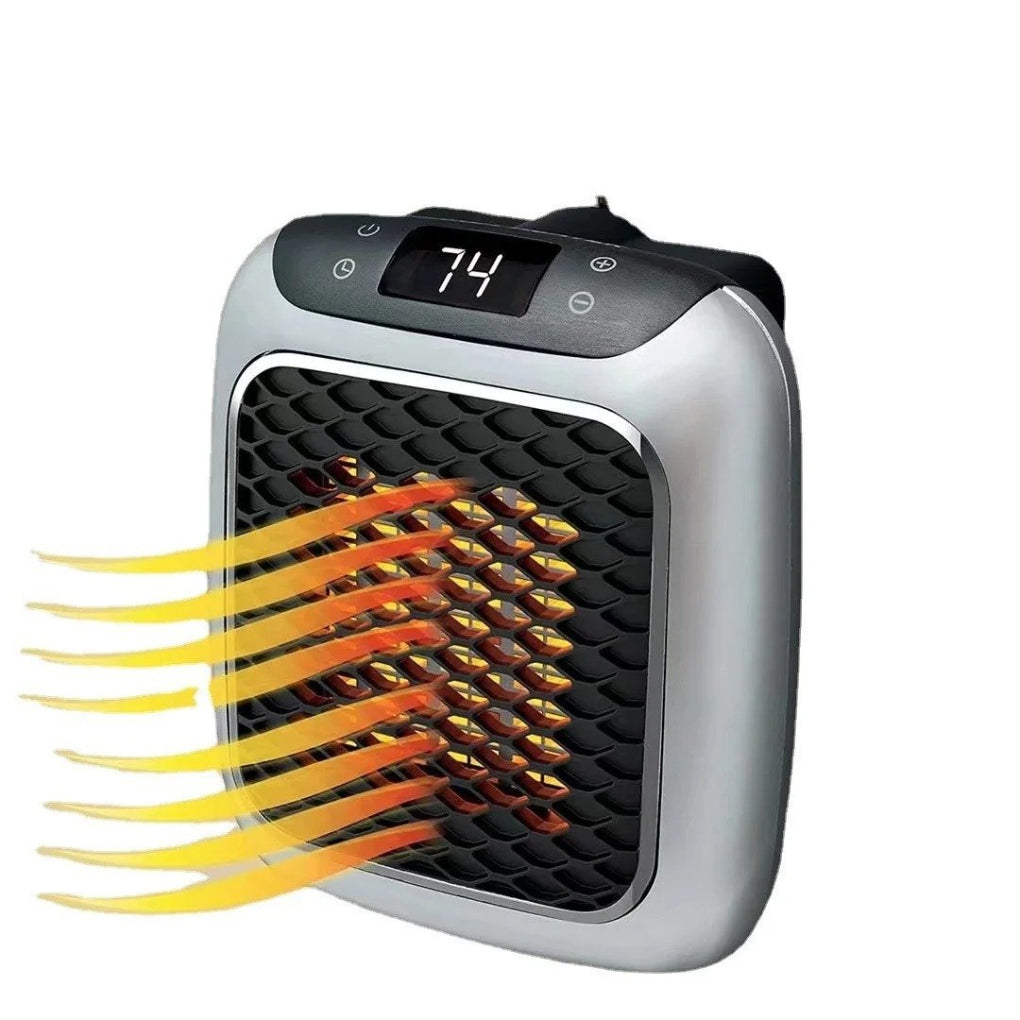 Compact grey portable electric space heater, perfect for efficient home heating in any room.