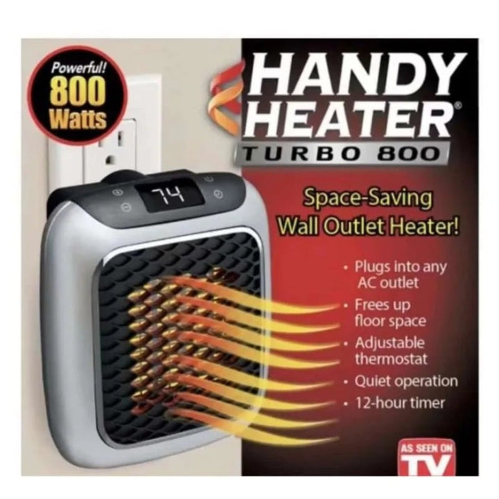 Grey compact electric room heater, portable and energy-efficient with a handy remote control.