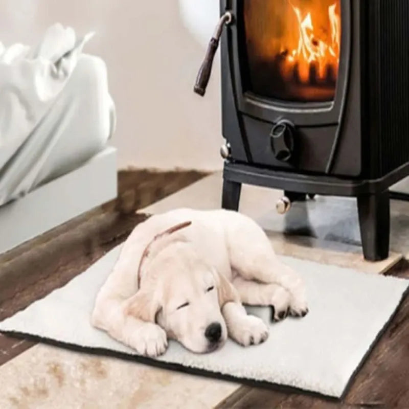 Close-up of a self-warming pet mat fabric, highlighting cozy texture for animal comfort