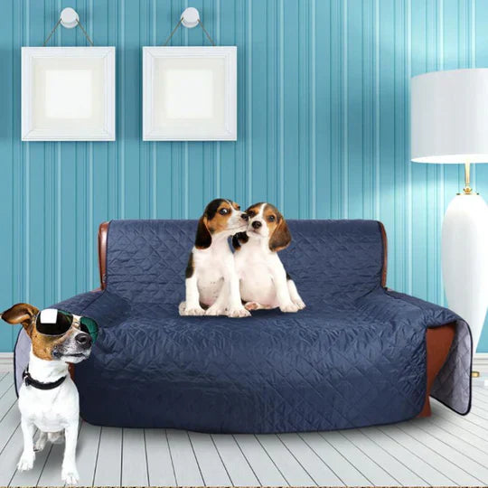 Grey sofa protective slipcover for pets and spills, pet-friendly living room furniture protector