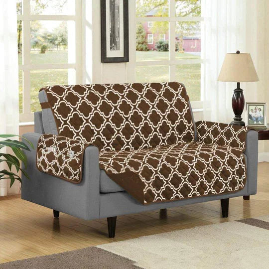 Full view of black sofa cover on a three-seater couch, washable furniture protector