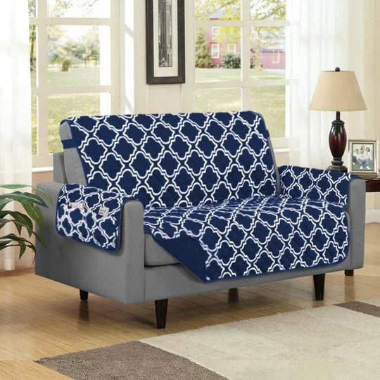 Living room with a stylish grey couch throw, a pet-friendly and washable furniture protector