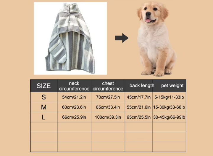 Comfortable grey striped microfiber dog bathrobe ensuring quick dry and pet health after bath