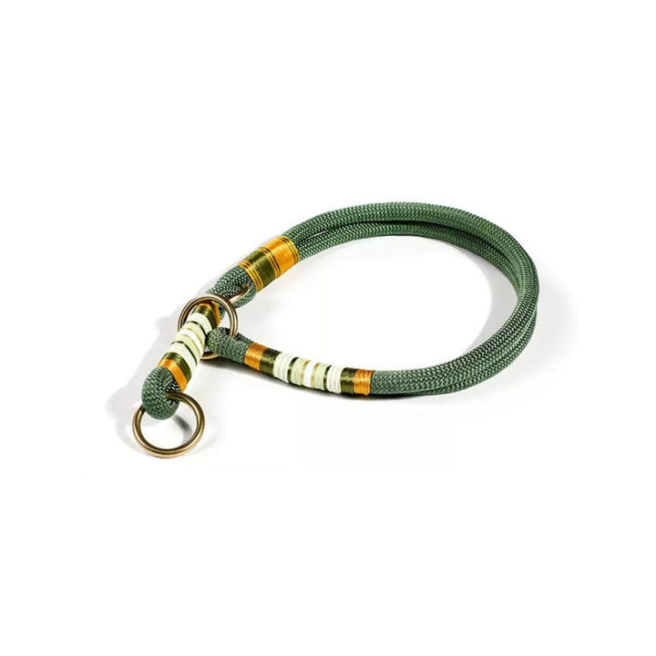 Hand-knitted no-pull dog training collar for effective pet training and control.