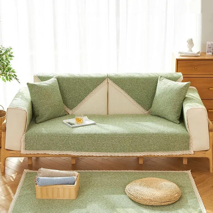 Durable hand-woven cotton linen couch cover in a vibrant shade, designed for robust protection