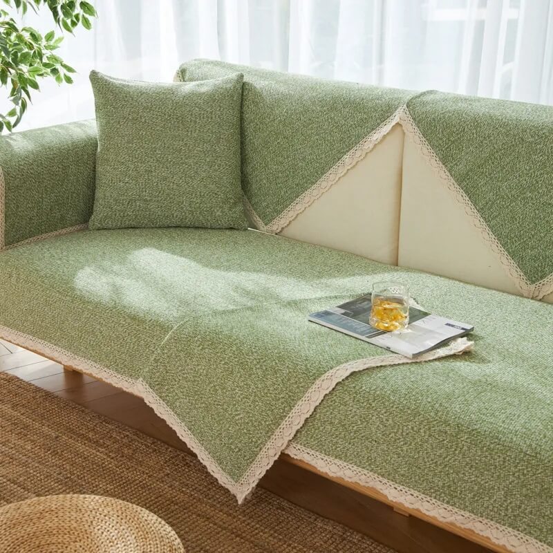 Non-slip couch cover made from durable cotton linen, ideal for furniture protection and style