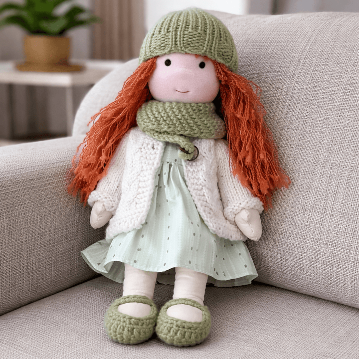 Handmade Waldorf doll, natural cotton plush toy for creative children's play.