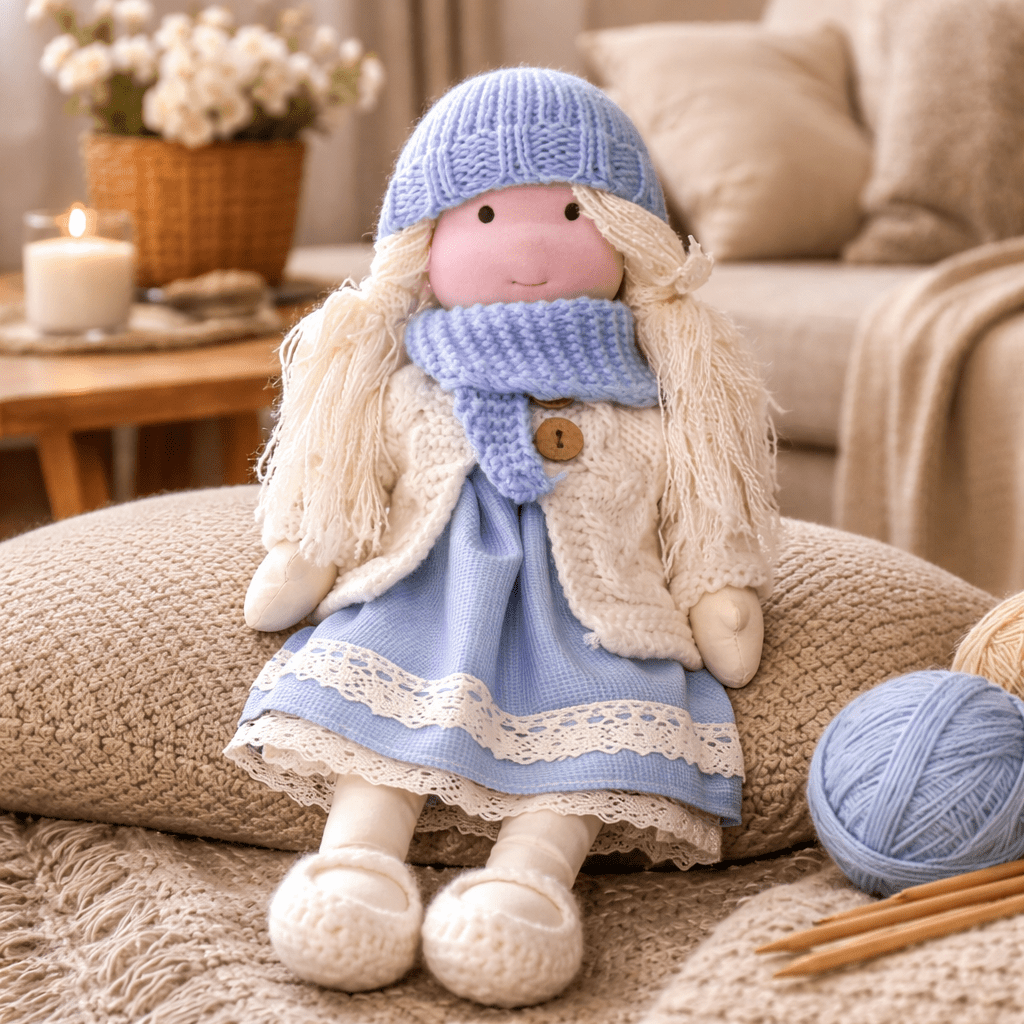 Develop creativity with this handmade cotton Waldorf doll, an ideal children's educational gift.
