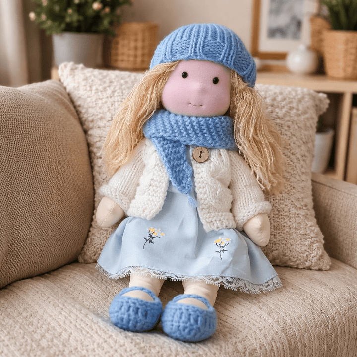 Soft natural cotton Waldorf doll, a premium handcrafted toy for imaginative kids' adventures.