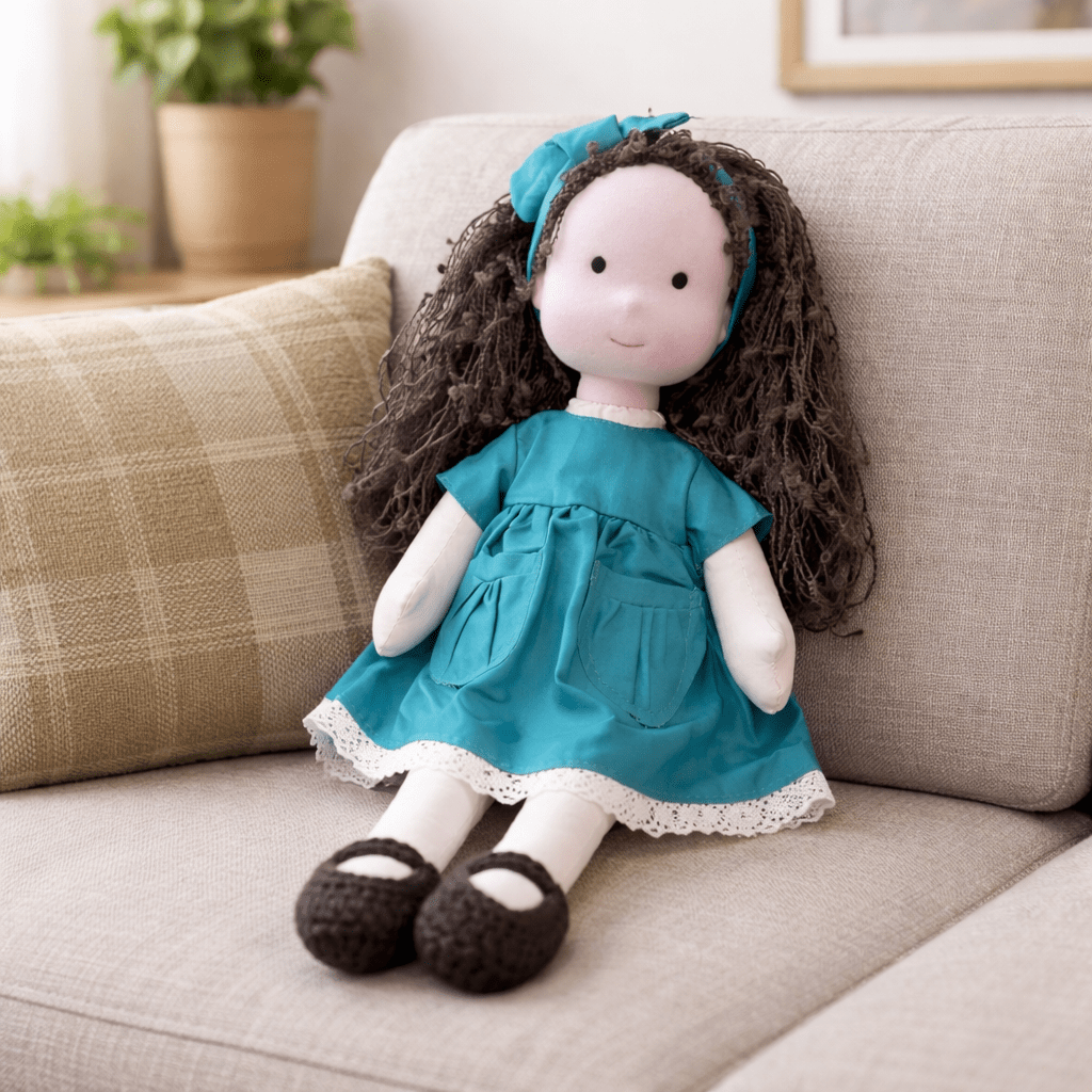 Children's handcrafted Waldorf doll, soft cotton plush toy for endless creative play.