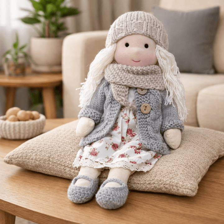 Waldorf doll for toddlers, handcrafted cotton plush toy, gentle for early creative play.