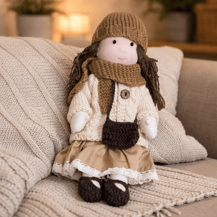 Exquisitely handcrafted Waldorf doll, natural cotton, a durable toy for imaginative kids.