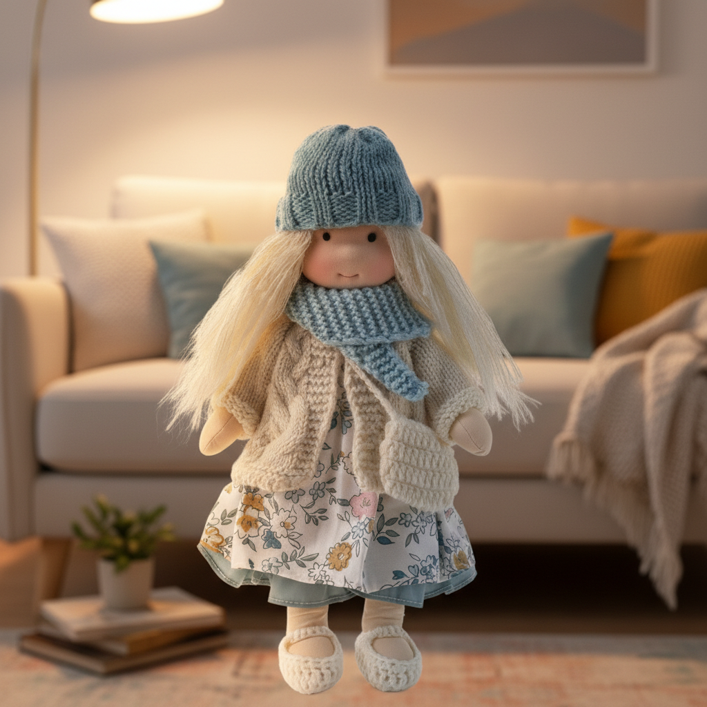 Premium handcrafted cotton Waldorf doll, a unique plush toy for imaginative adventures.