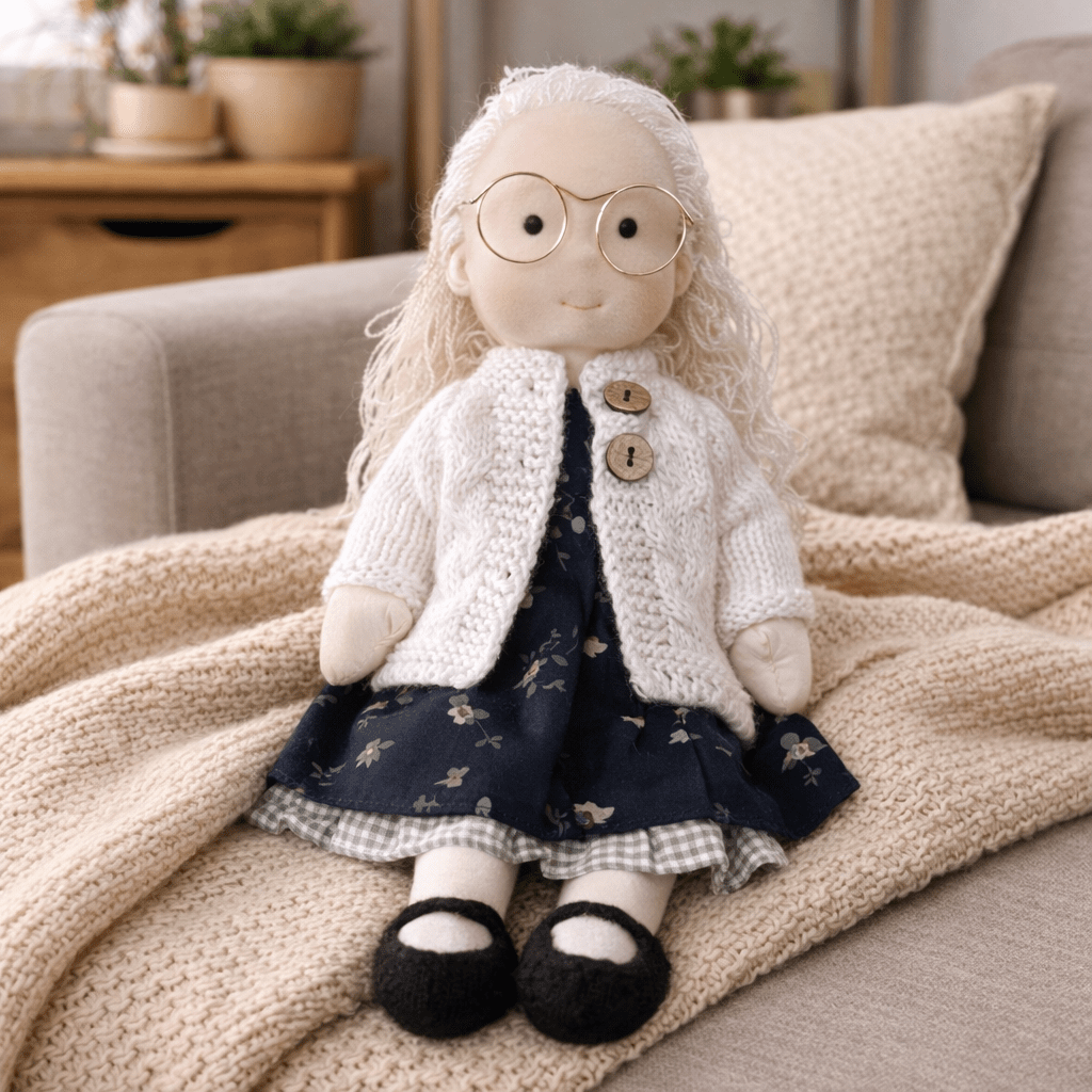Gentle handmade cotton plush toy, a Waldorf doll for kids' imaginative comfort.