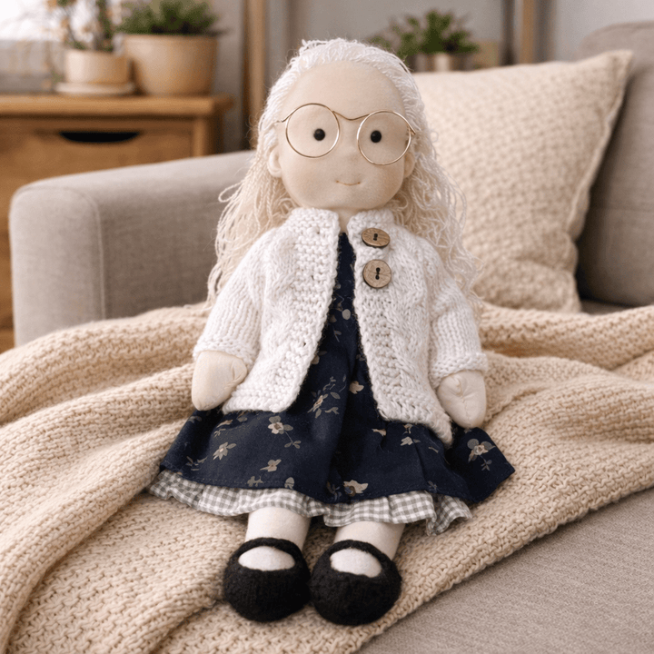 Gentle handmade cotton plush toy, a Waldorf doll for kids' imaginative comfort.