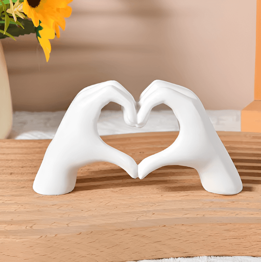 Heart Hands Wood Sculpture, a charming handcrafted wooden art piece for rustic home and living spaces.