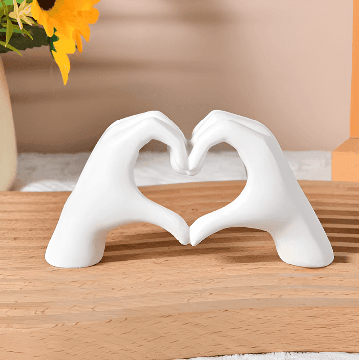 Heart Hands Wood Sculpture, a charming handcrafted wooden art piece for rustic home and living spaces.