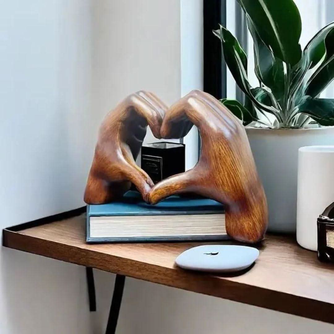 Unique Heart Hands Wood Sculpture, a thoughtful handcrafted art gift for rustic home decor lovers.
