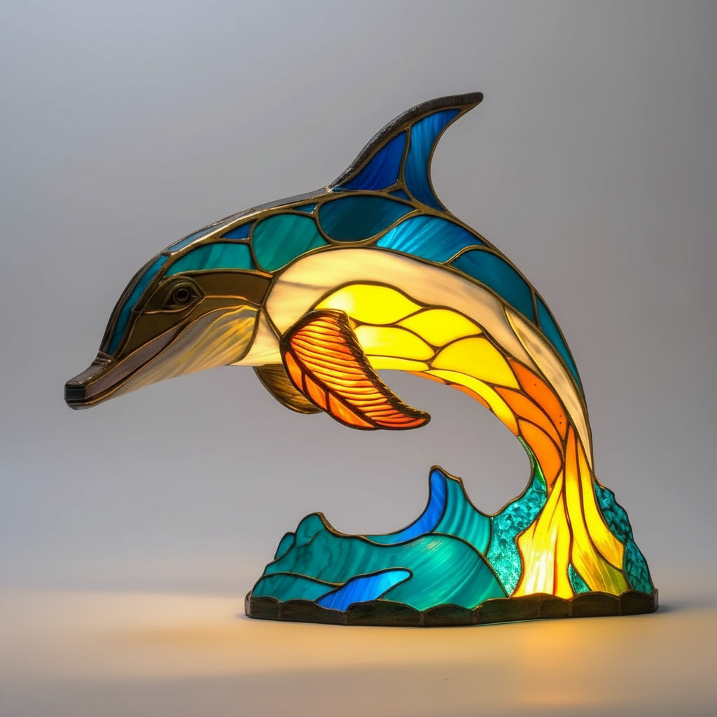 Handcrafted mosaic animal head lamp, artistic table light with LED, ideal for home decor.