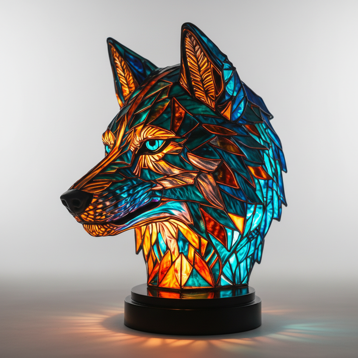 Artistic LED desk light, a handcrafted mosaic animal head lamp for mood lighting.