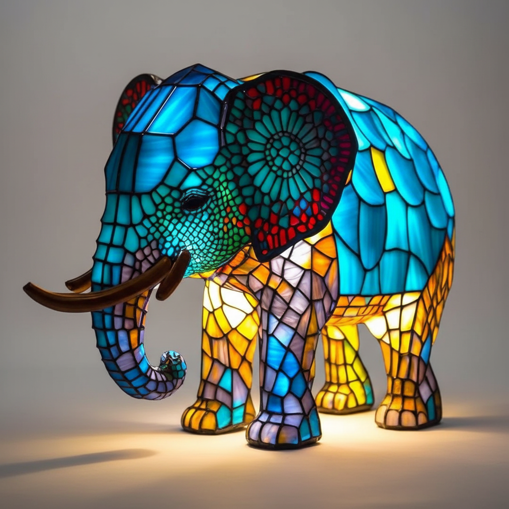 Handcrafted mosaic animal head lamp, a decorative LED desk light for artistic home decor.