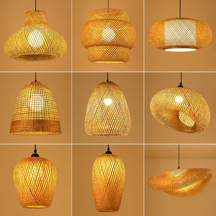 Bohemian style rattan pendant light, handmade for unique home lighting and decor.