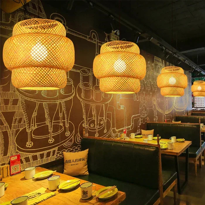 Elegant woven rattan pendant light, bringing a warm, natural aesthetic to any room.