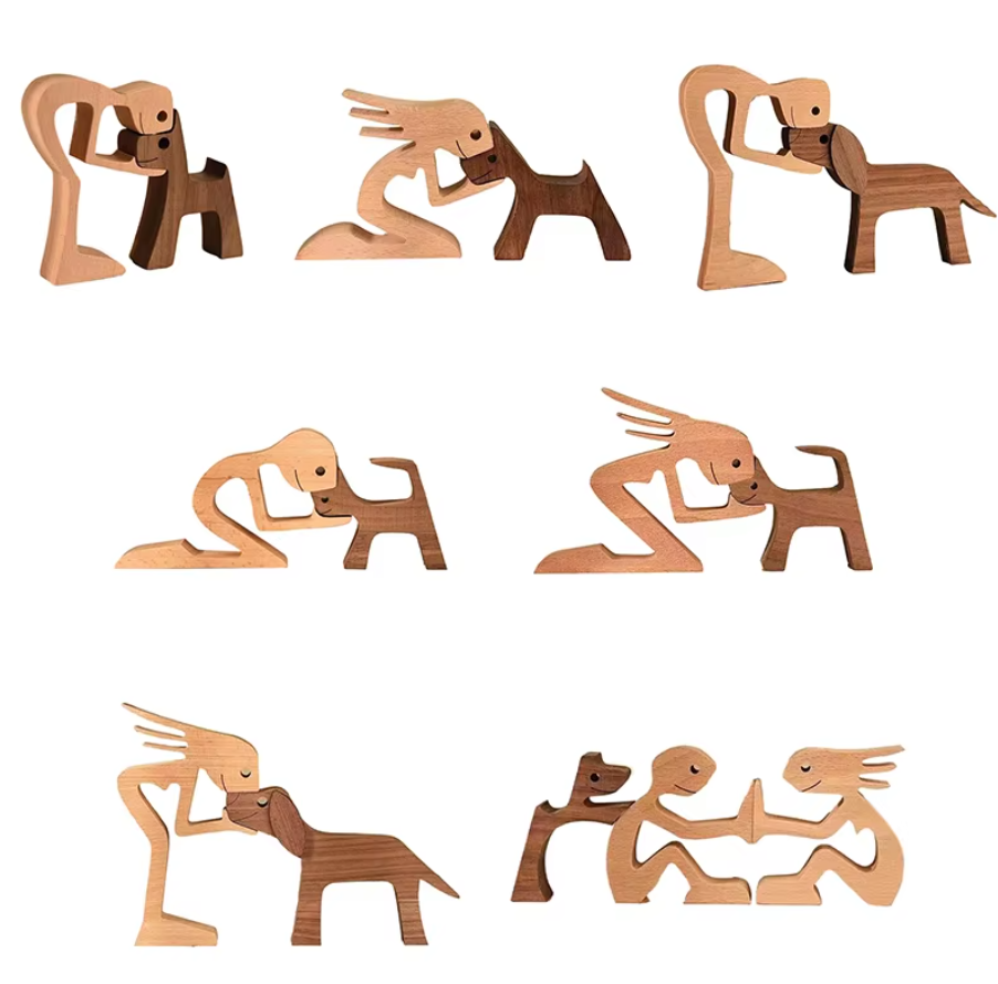 Handcrafted wooden dog sculpture, minimalist decor for dog lovers. Perfect pet gift, eco-friendly.