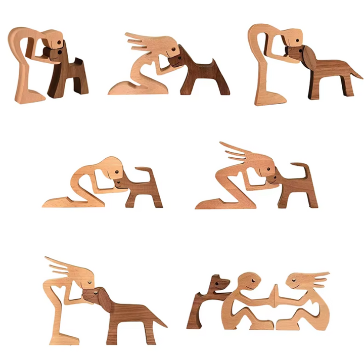 Handcrafted wooden dog sculpture, minimalist decor for dog lovers. Perfect pet gift, eco-friendly.