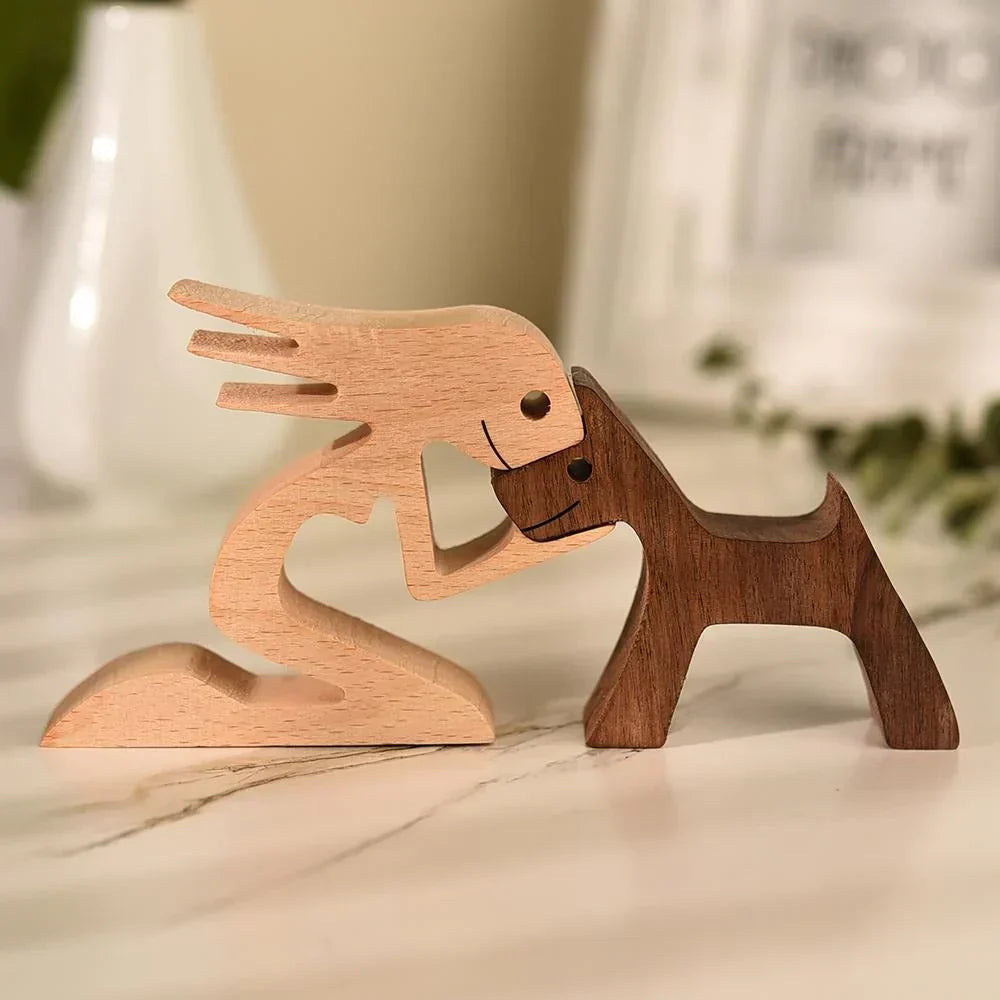 Minimalist wooden dog sculpture. Stylish, handcrafted animal art. Ideal home decor for dog lovers.