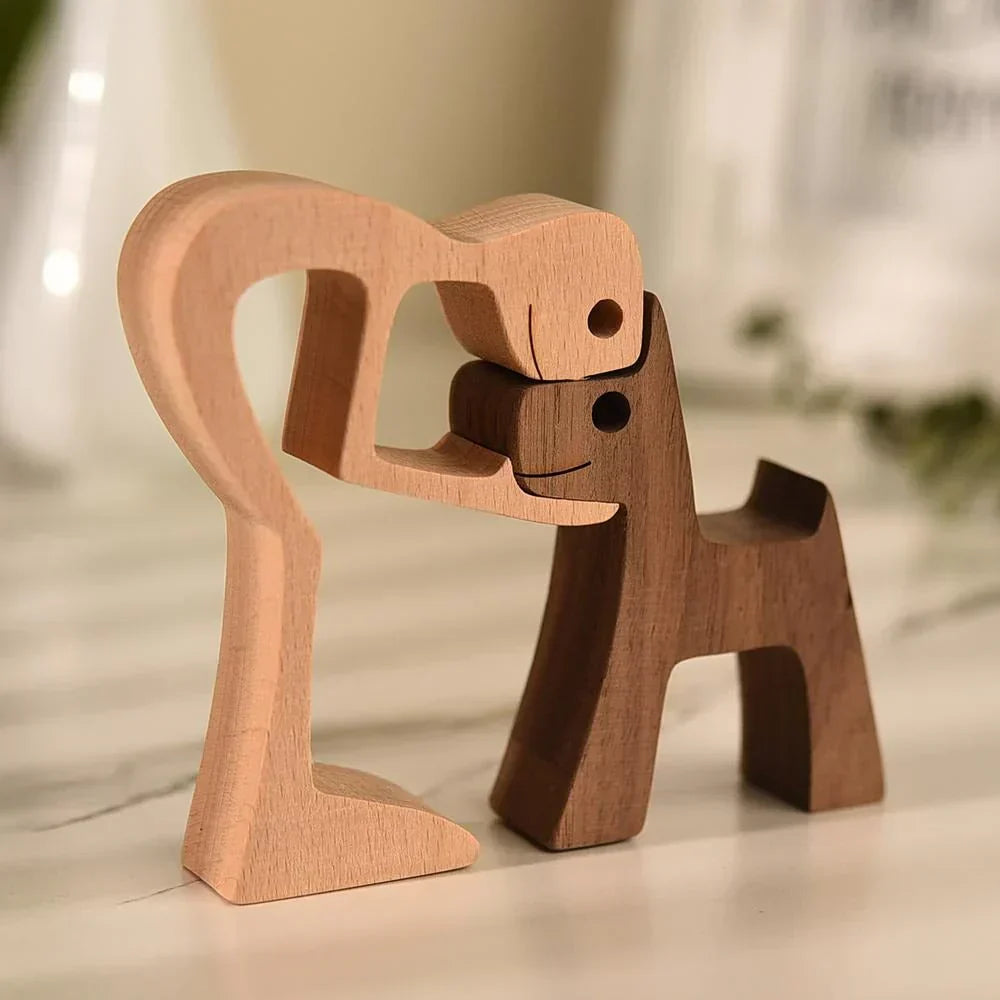 Beautiful wooden dog sculpture, a handcrafted animal art piece, ideal for pet gift or home decor.