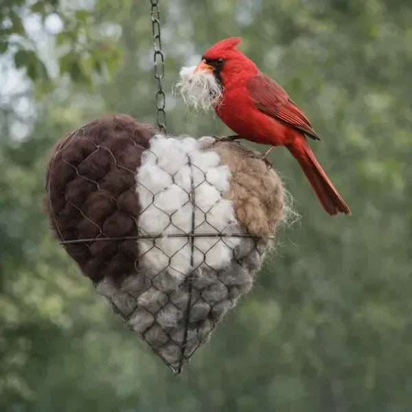 Hand-crafted alpaca fiber heart shaped bird nesting material, ideal for gardens.