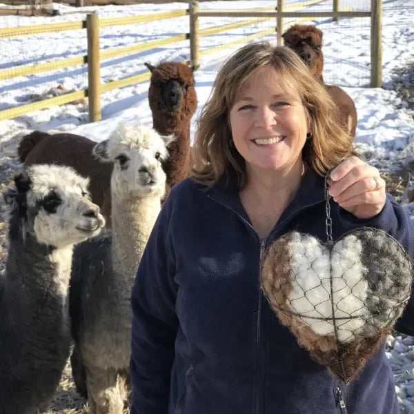 Garden accent: beautiful alpaca fiber bird nesting heart, supporting local wildlife.