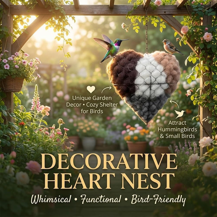 Alpaca fiber bird nesting heart, eco-friendly wildlife pet supplies for garden.