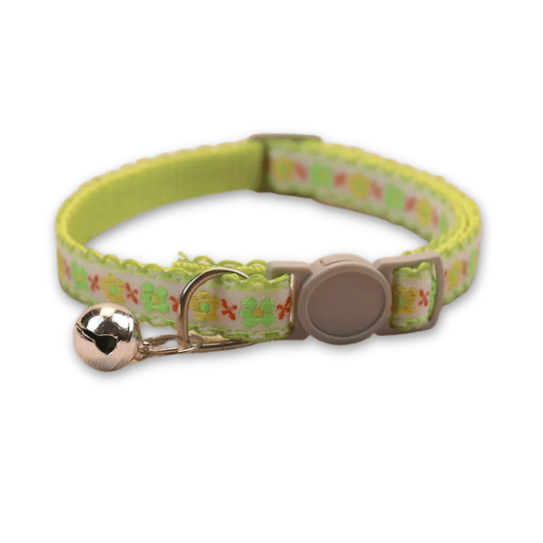 Colorful floral handmade pet collar designed for cats and puppies, durable and fully adjustable.