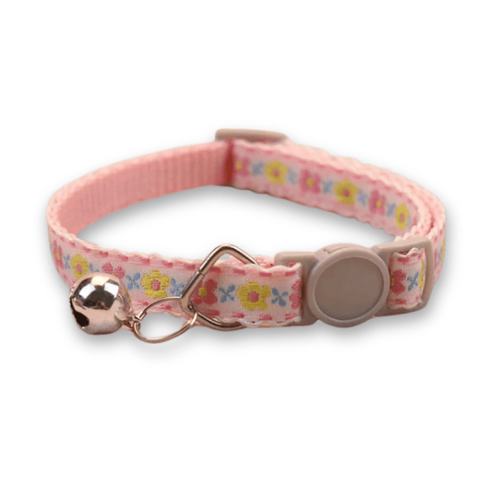 Stylish handmade floral pet collar for your cat or puppy, colorful, adjustable, and includes a bell.